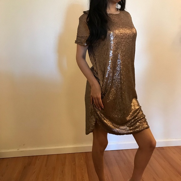 •LAST ONE• Bronze Sequin Shift Dress With Pockets - Picture 7 of 8
